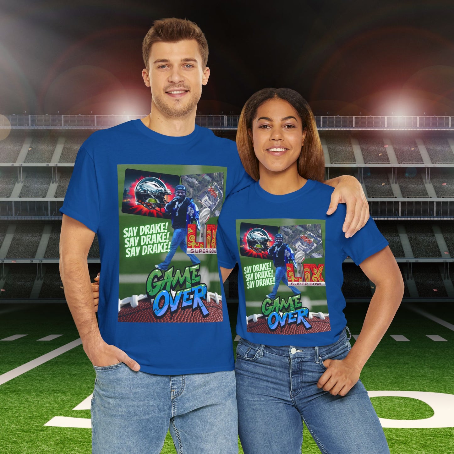 Super Bowl Eagles Kendrick Lamar Graphic Heavy Cotton Tee - 'Game Over' & 'SAY DRAKE!'