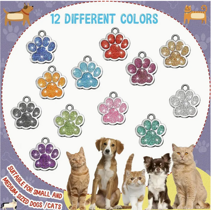 Laser Engraved Glitter Paw Bling ID Tag - Custom Dog & Cat Name Tag | Personalized Engraved Pet Tags