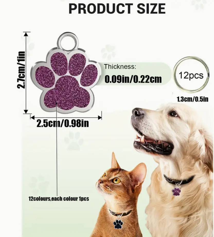Laser Engraved Glitter Paw Bling ID Tag - Custom Dog & Cat Name Tag | Personalized Engraved Pet Tags