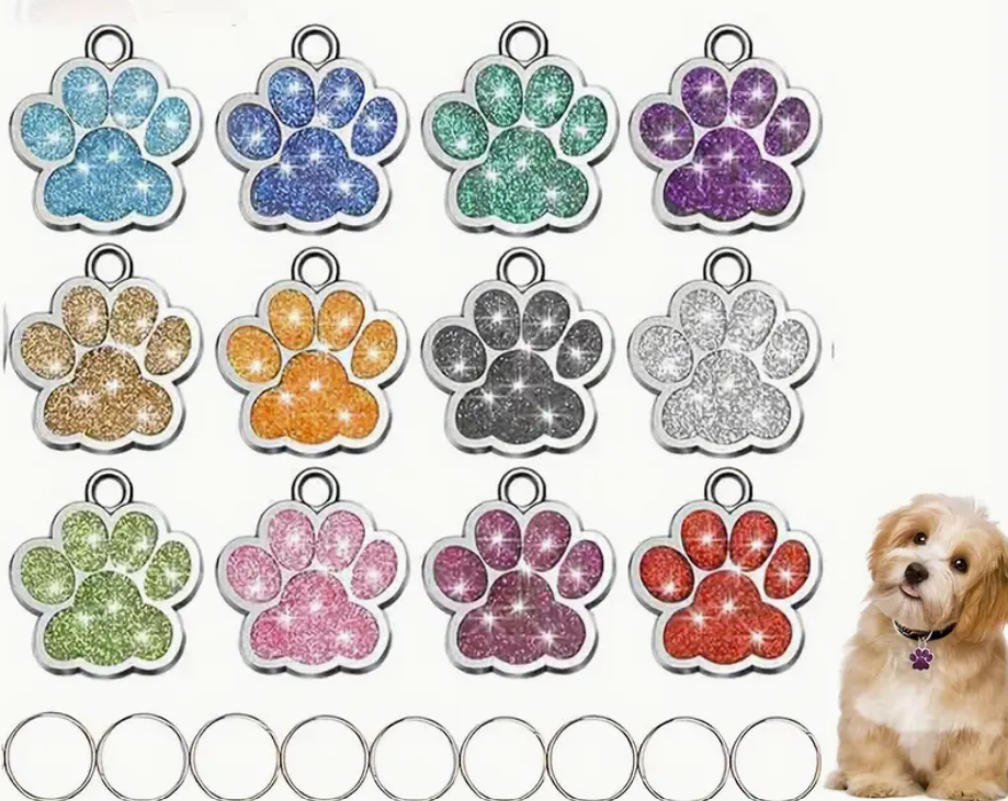Laser Engraved Glitter Paw Bling ID Tag - Custom Dog & Cat Name Tag | Personalized Engraved Pet Tags
